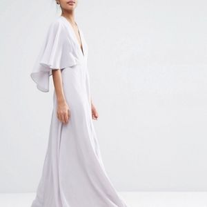 Deep Plunge Cape Sleeve Maxi Dress